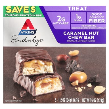Батончик Atkins Endulge™ Caramel Nut Chew, 34 г, 5 шт., жевательные добавки