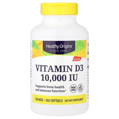 Витамин D3 Healthy Origins, 250 мкг (10000 МЕ), 360 мягких капсул