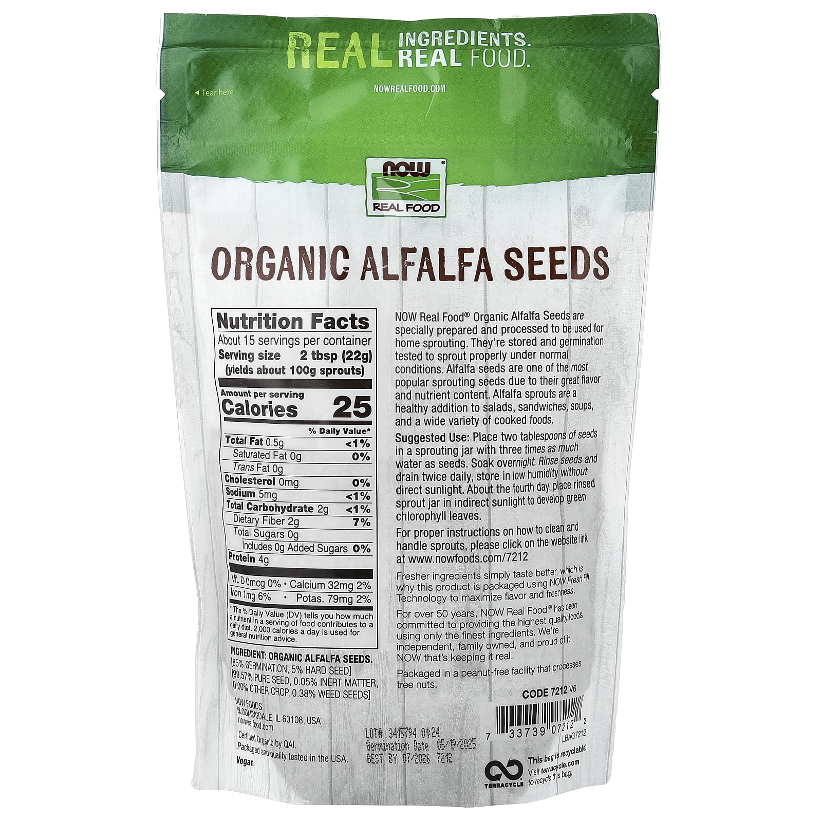Люцерна NOW Foods Organic Seeds, 340 г — фото 2