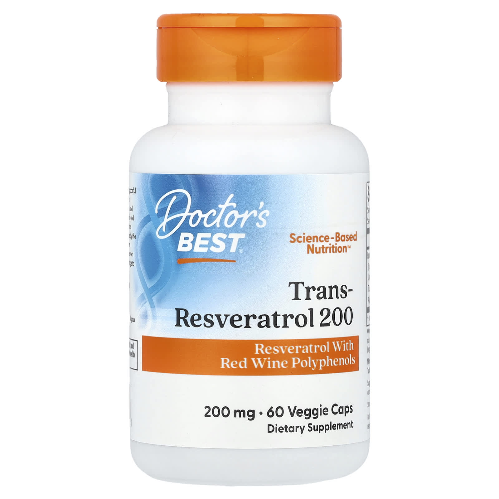 Ресвератрол Doctor's Best Trans- 200, 200 мг, 60 растительных капсул