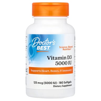 Витамин D3 Doctor's Best, 125 мкг (5000 МЕ), 180 мягких капсул