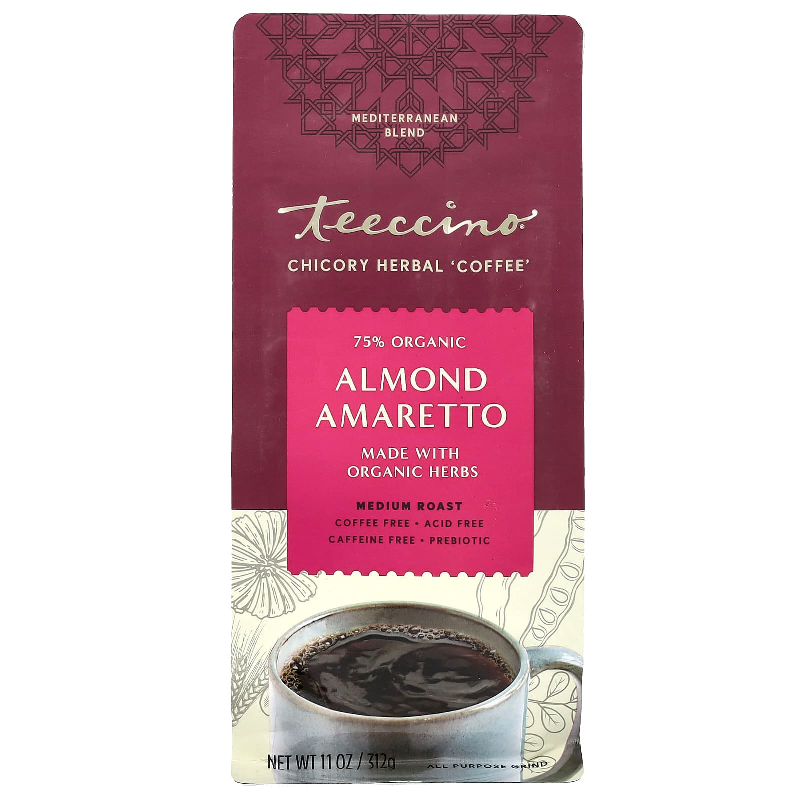 Кофе Teeccino Chicory Herbal Almond Amaretto Medium Roast, без кофеина, 312 г — фото 2
