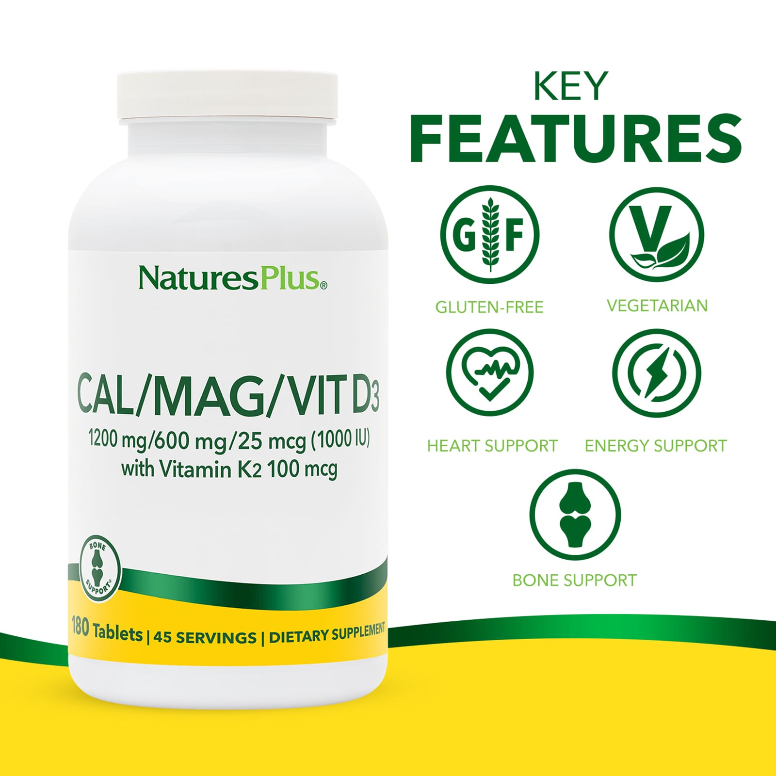 Витамин D3 NaturesPlus Cal/Mag/Vit with Vitamin K2, 180 таблеток — фото 3