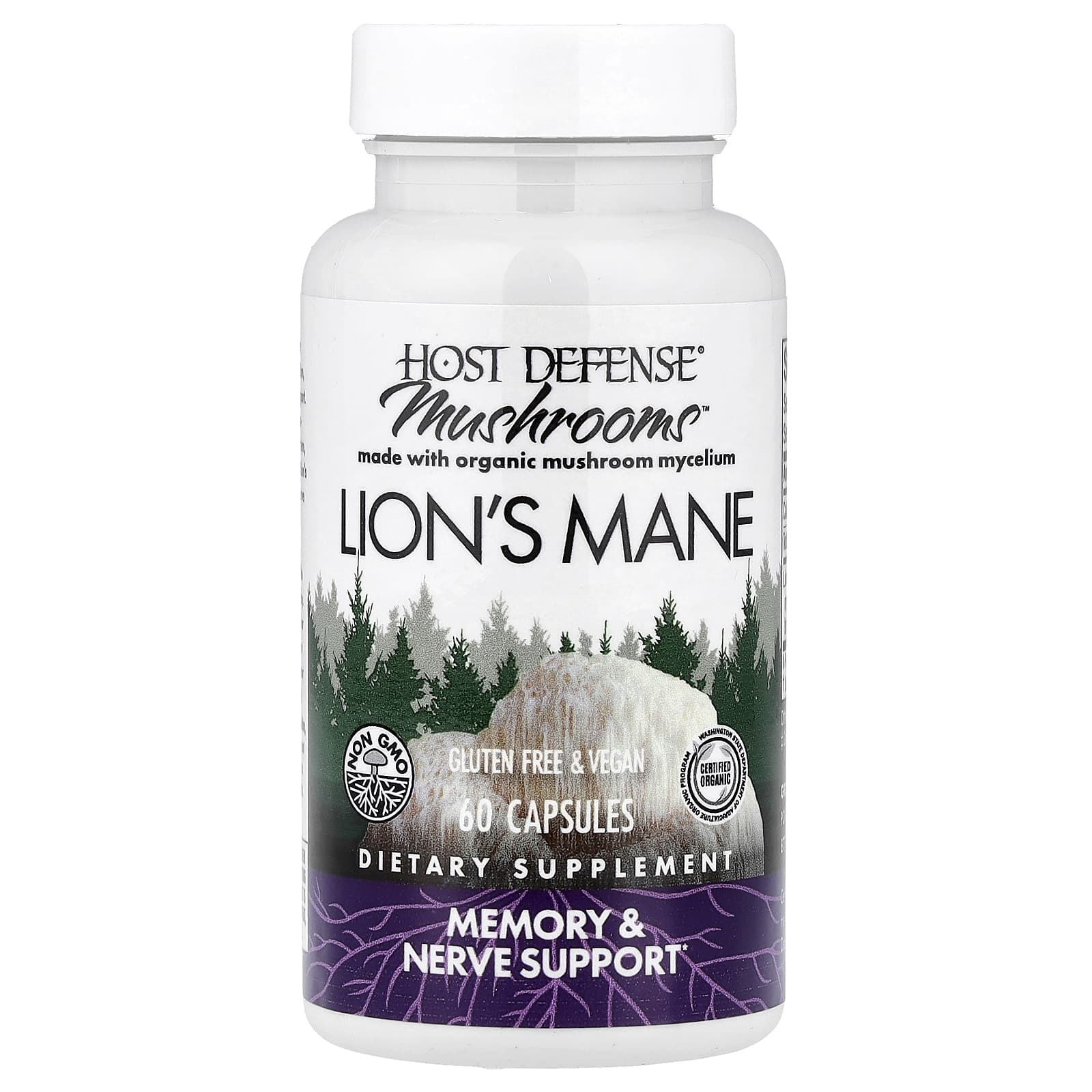 Ежовик гребенчатый Host Defense Mushrooms™, 0.5 г, 60 капсул