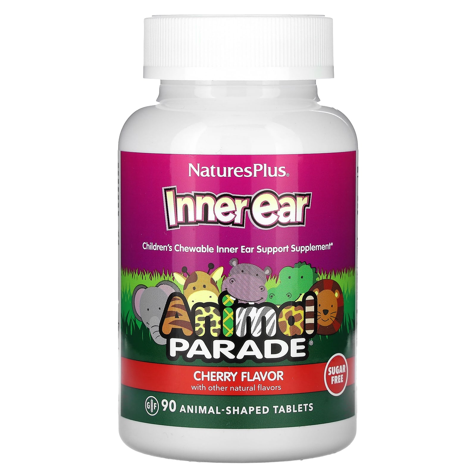 Детский NaturesPlus Animal Parade Inner Ear Chewable, вкус Cherry, 90 жевательных таблеток в форме животных