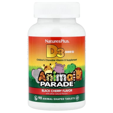 Детский жевательный витамин D3 NaturesPlus Animal Parade®, 12.5 мкг (500 МЕ), 90 жевательных таблеток в форме животных