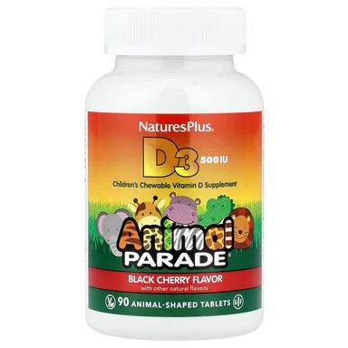 Фото товара: Детский жевательный витамин D3 NaturesPlus Animal Parade®, 12.5 мкг (500 МЕ), 90 жевательных таблеток в форме животных