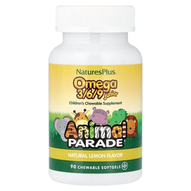 Омега-3 NaturesPlus Animal Parade® /6/9 Junior, вкус Natural Lemon, 90 жевательных мягких капсул
