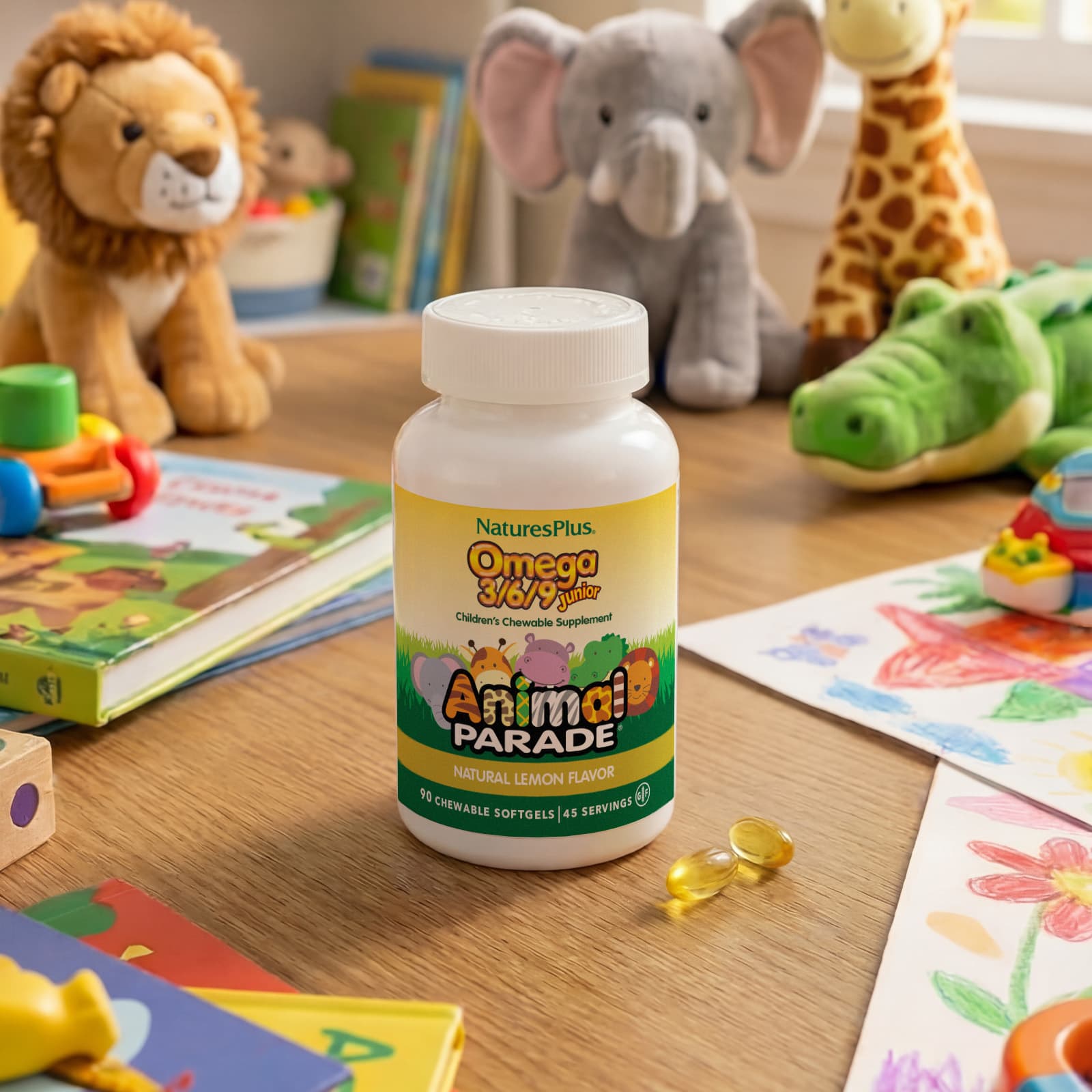 Омега-3 NaturesPlus Animal Parade® /6/9 Junior, вкус Natural Lemon, 90 жевательных мягких капсул — фото 5
