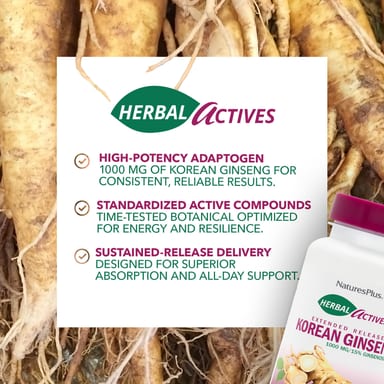 Женьшень NaturesPlus Herbal Actives Korean Extended Release, 1000 мг, 30 таблеток