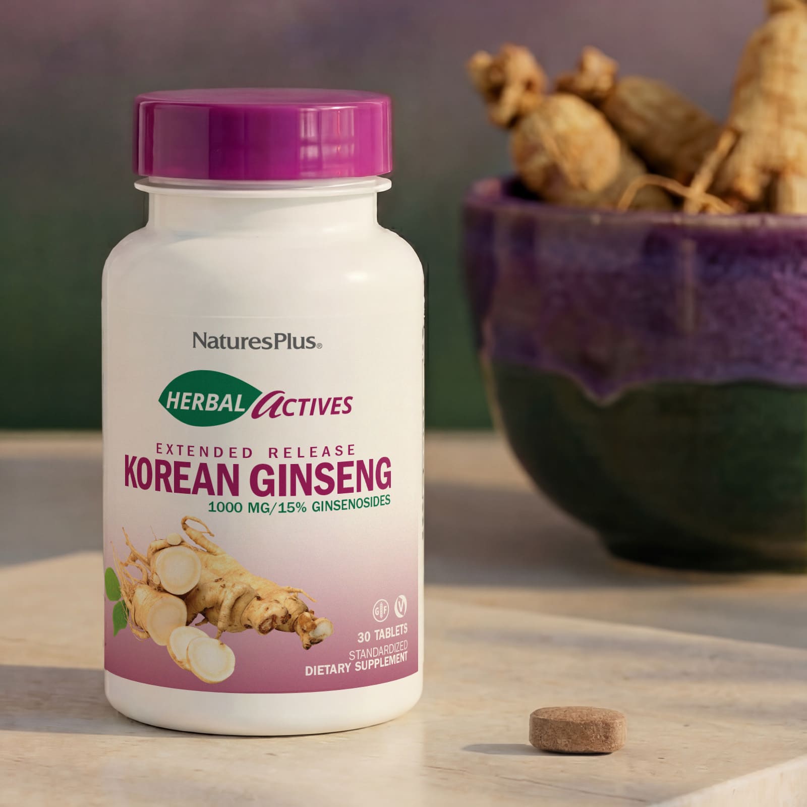 Женьшень NaturesPlus Herbal Actives Korean Extended Release, 1000 мг, 30 таблеток — фото 3