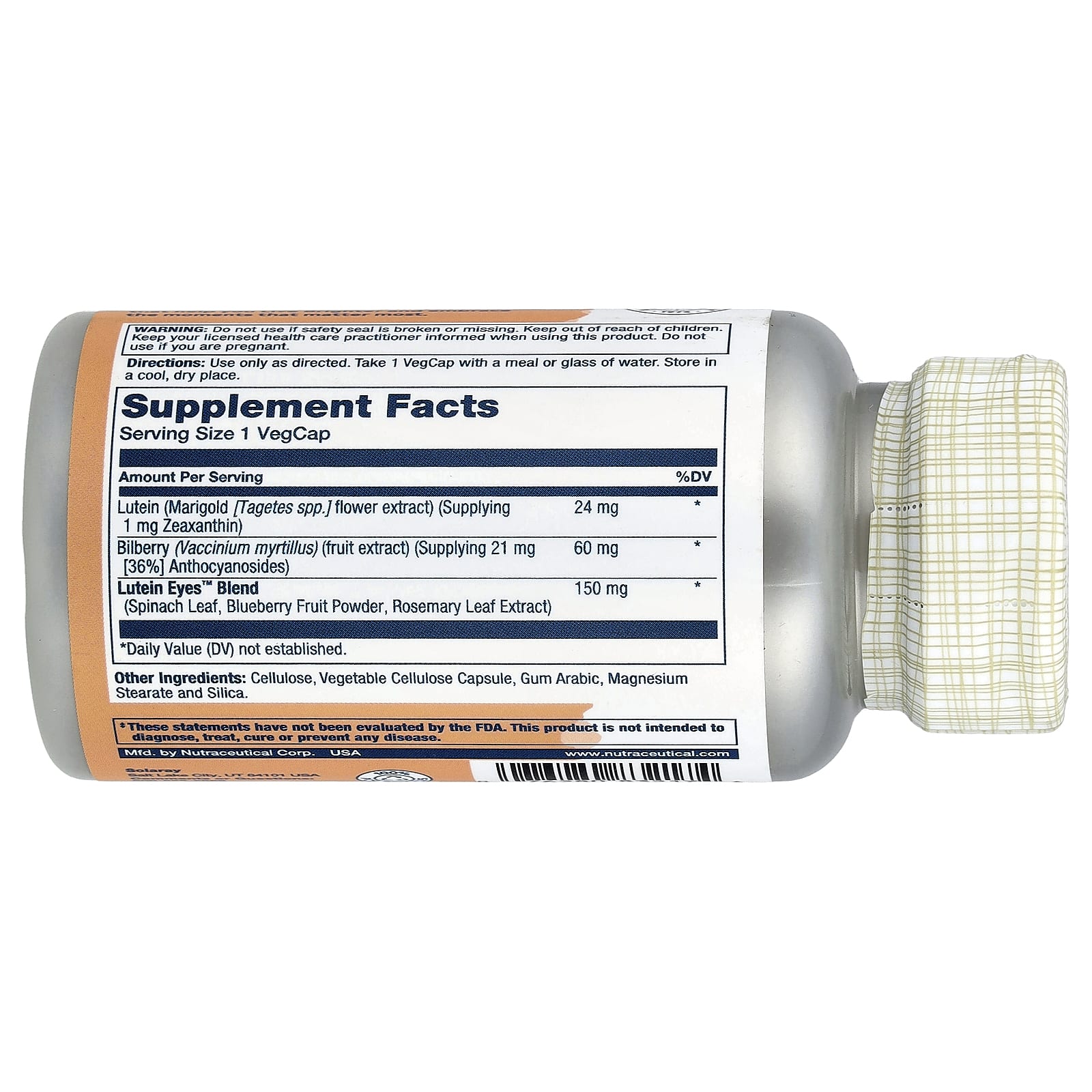 Лютеин Solaray, вкус Advanced Lutein Eyes™ 24 With Bilberry & Blueberry, 30 растительных капсул — фото 2