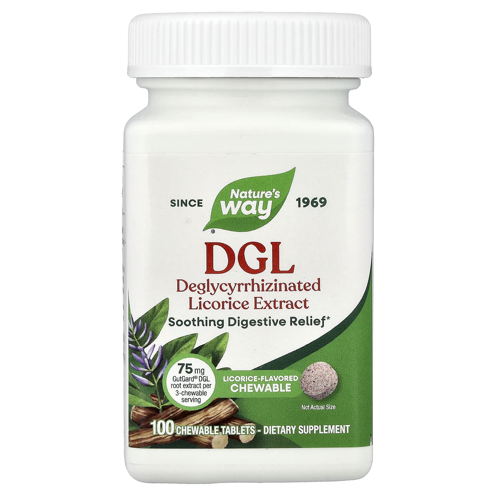 Солодка DGL Nature's Way, 100 жевательных таблеток