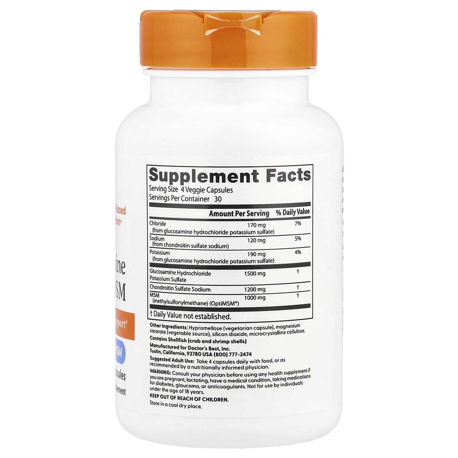 Хондроитин Doctor's Best Glucosamine MSM, 120 растительных капсул — фото 2