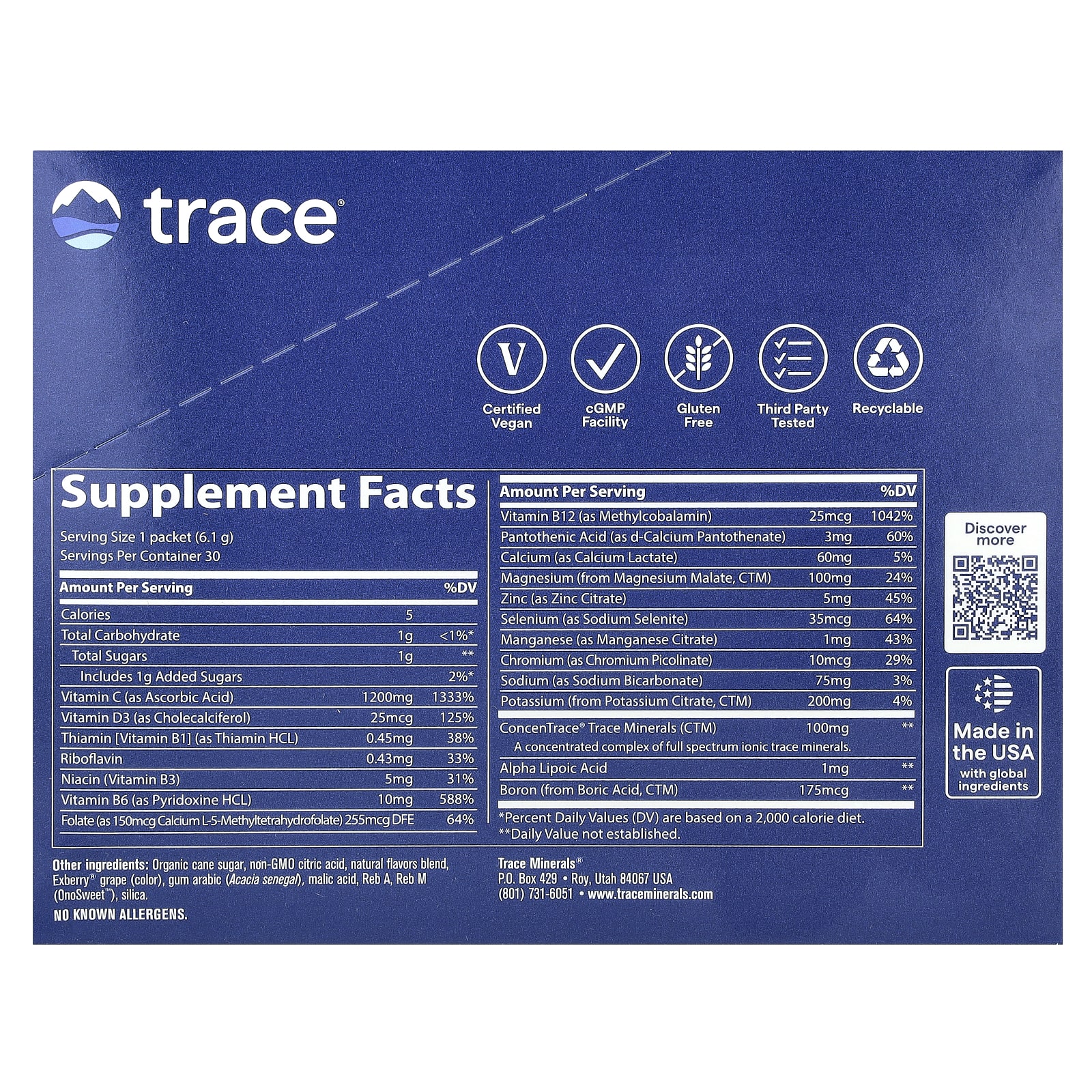 Стик Trace Power Pak, вкус Concord Grape, 6.1 г, 30 стиков
