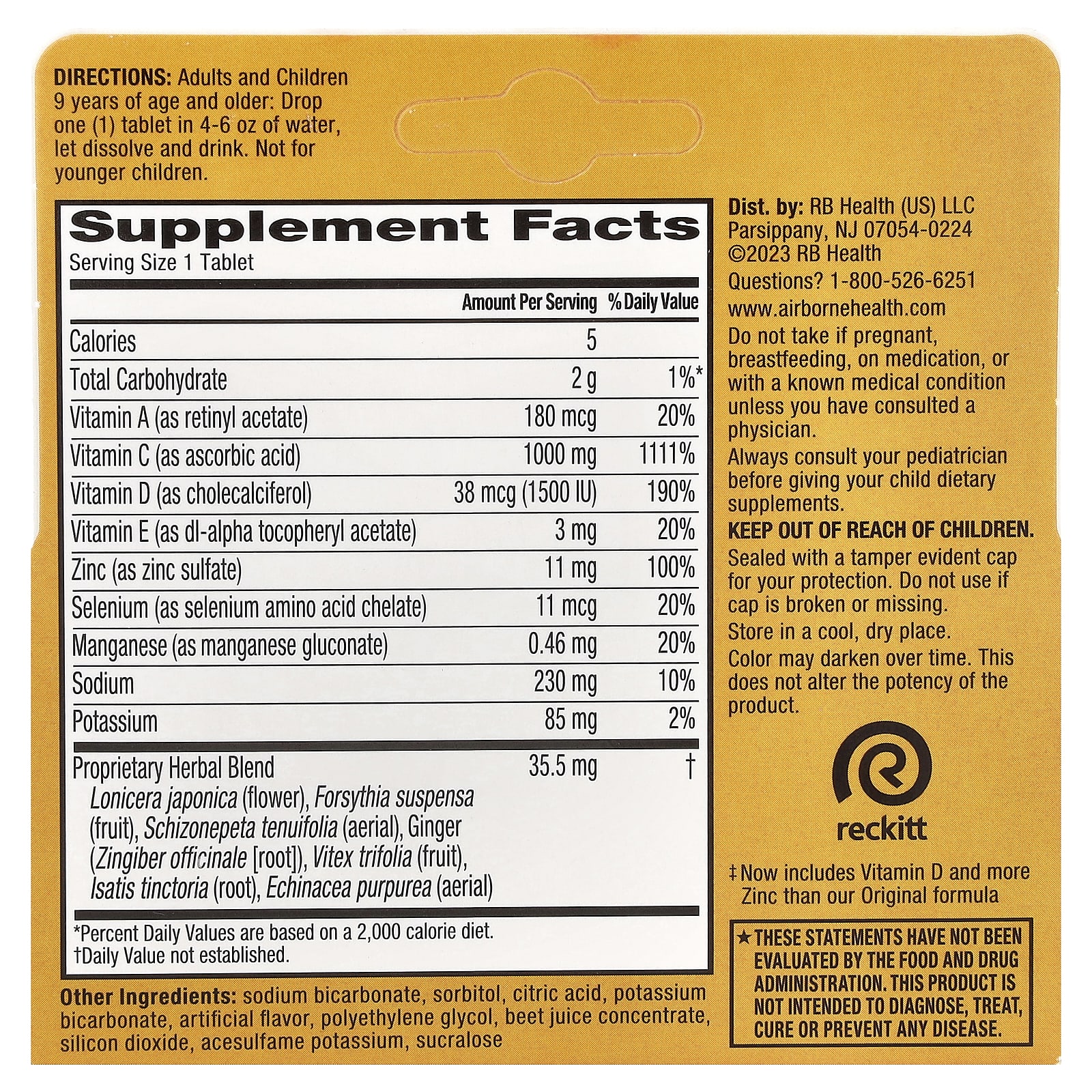 Добавка AirBorne Immune Support 10 Effervescent Tablets, вкус Very Berry, таблетки — фото 3