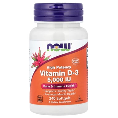 Витамин D3 NOW Foods High Potency, 5000 МЕ, 240 мягких капсул