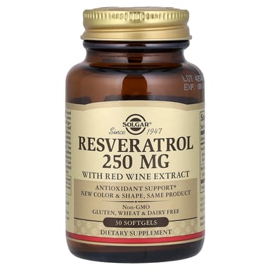 Ресвератрол Solgar With Red Wine Extract, 30 мягких капсул