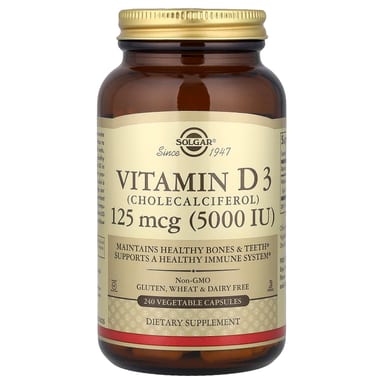 Витамин D3 Solgar (Cholecalciferol), 125 мкг (5000 МЕ), 240 растительных капсул