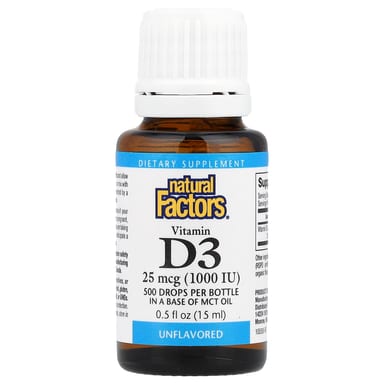 Капли витамина D3 Natural Factors, без вкуса, 25 мкг (1000 МЕ), 15 мл