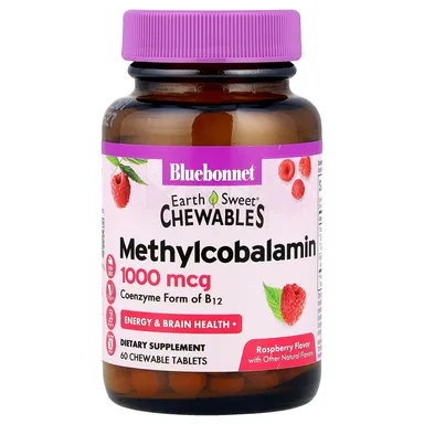 Фото товара: Метил B12 Bluebonnet Nutrition EarthSweet® Chewables, вкус «малина», 1000 мкг, 60 жевательных таблеток