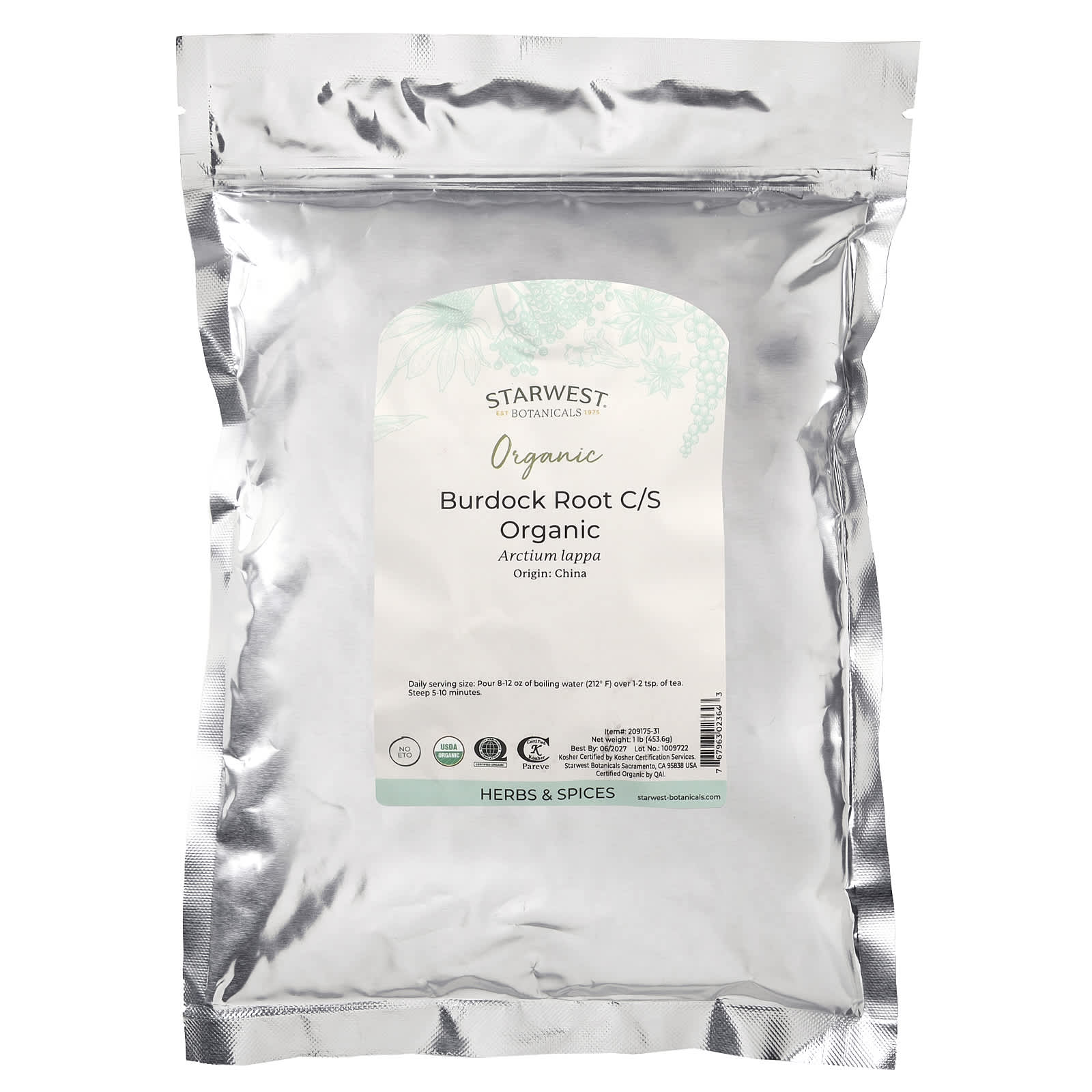 Корень лопуха Starwest Botanicals Organic C/S, 453.6 г