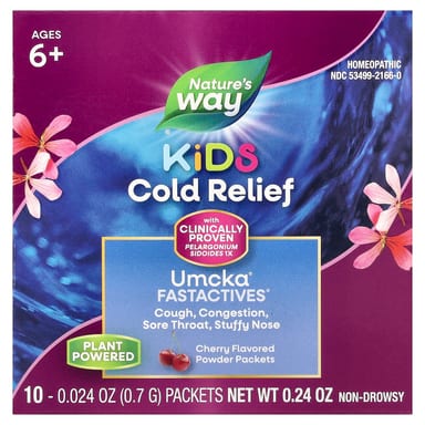 Детское пудра Nature's Way Umcka® Cold Relief FastActives® For 10 Packets, вкус «вишня», для детей от 6 лет, 0.7 г, саше