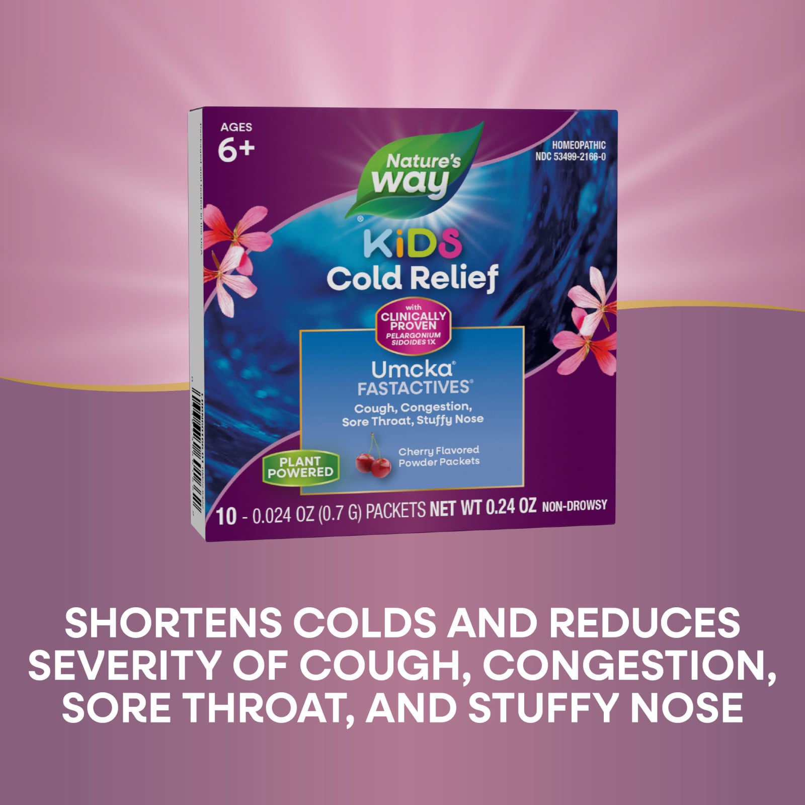 Детское пудра Nature's Way Umcka® Cold Relief FastActives® For 10 Packets, вкус Cherry, для детей от 6 лет, 0.7 г, саше — фото 8