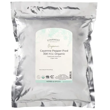 Фото товара: Кайенский перец Starwest Botanicals Organic Pepper Powder 35K H.U., 453.6 г, порошок