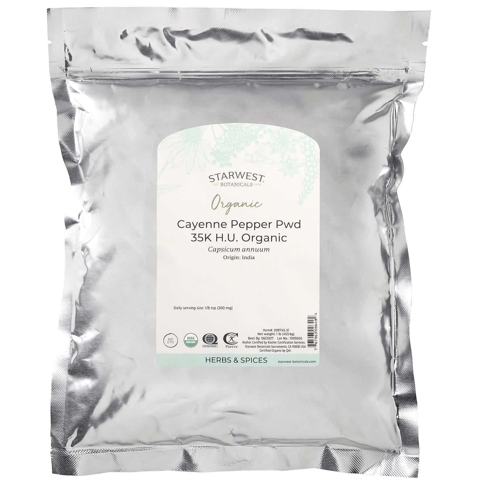 Кайенский перец Starwest Botanicals Organic Pepper Powder 35K H.U., 453.6 г, порошок