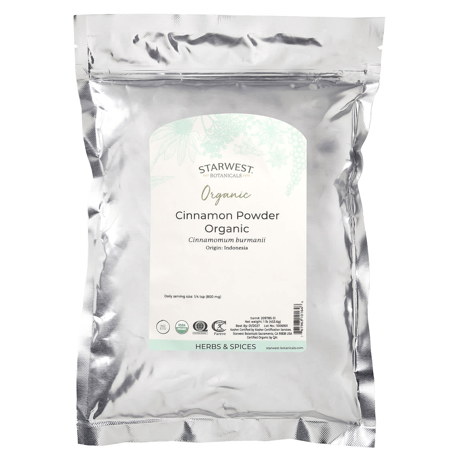 Молотая корица Starwest Botanicals, вкус Organic Cinnamon Powder, 453.6 г, порошок