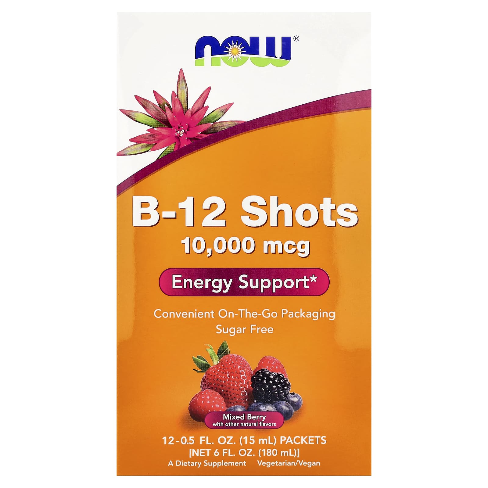 B-12 Shots NOW Foods, 12 пакетов по 15 мл