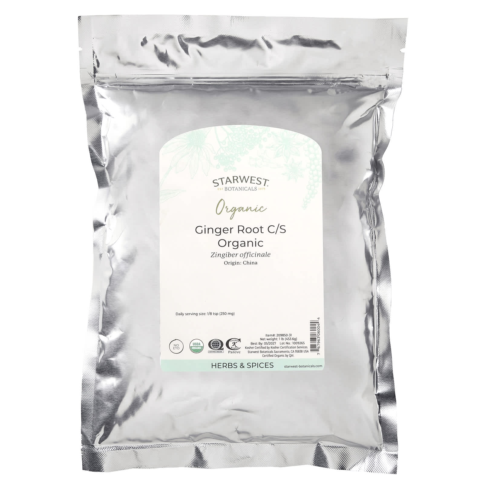 Имбирь Starwest Botanicals Organic Root C/S, 453.6 г
