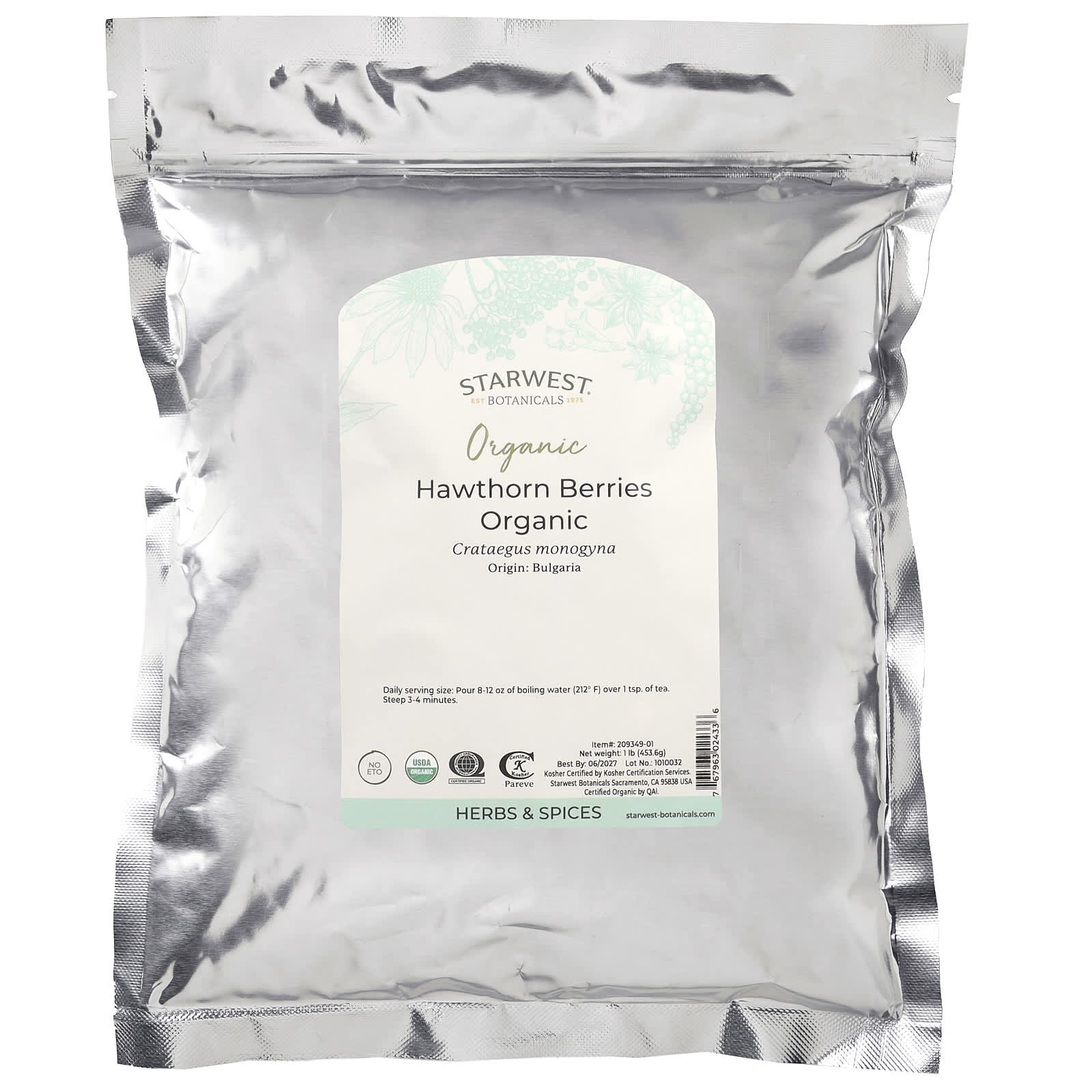 Ягоды боярышника Starwest Botanicals Organic Berries, 453.6 г