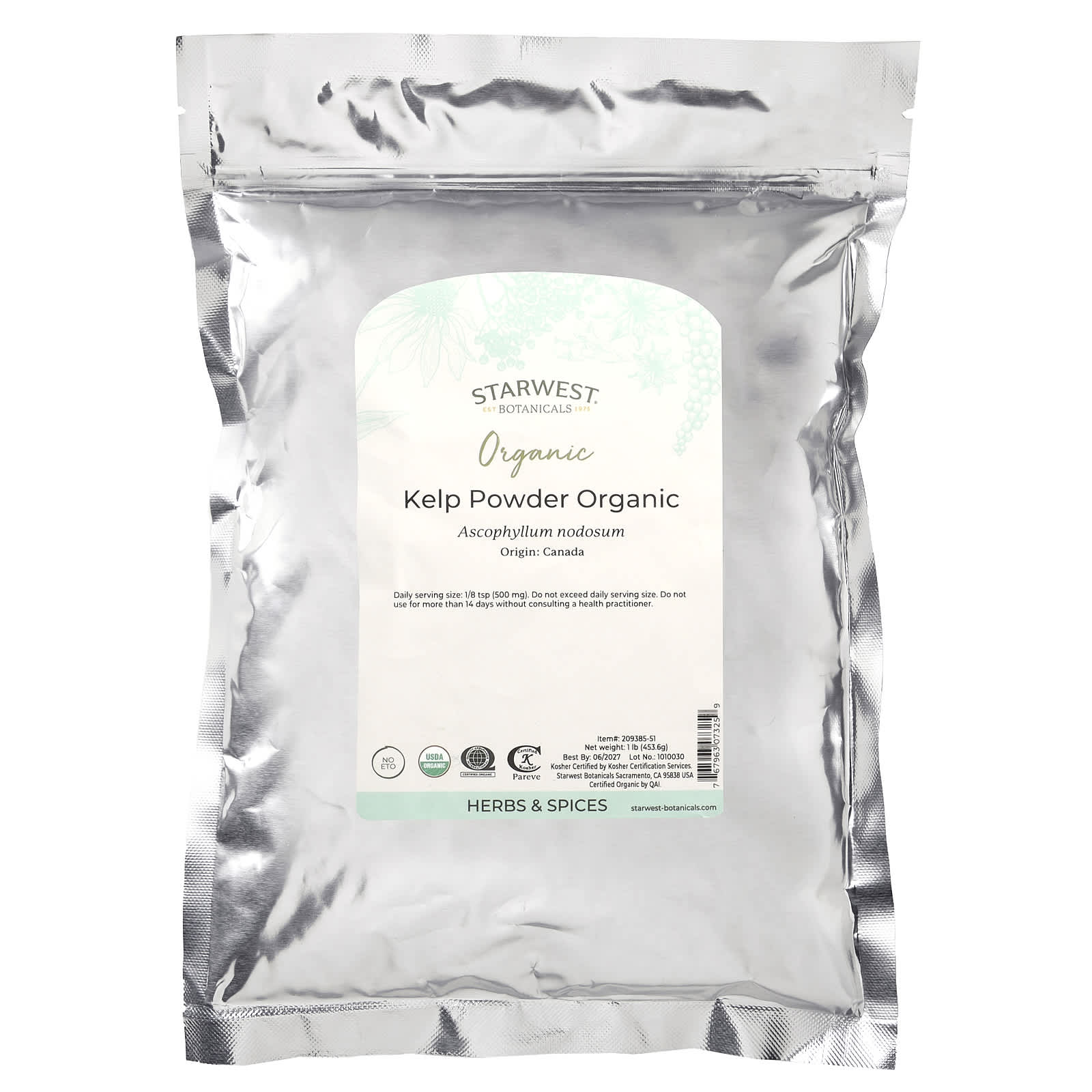 Порошок Starwest Botanicals Organic Kelp, 453.6 г