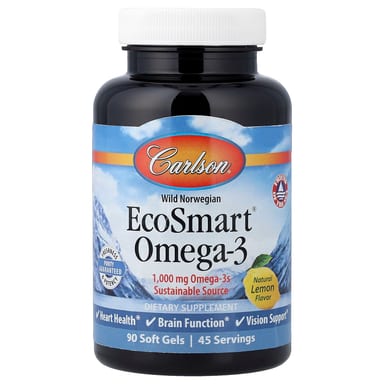 Омега-3 Carlson Wild Norwegian EcoSmart®, вкус Natural Lemon, 90 мягких капсул