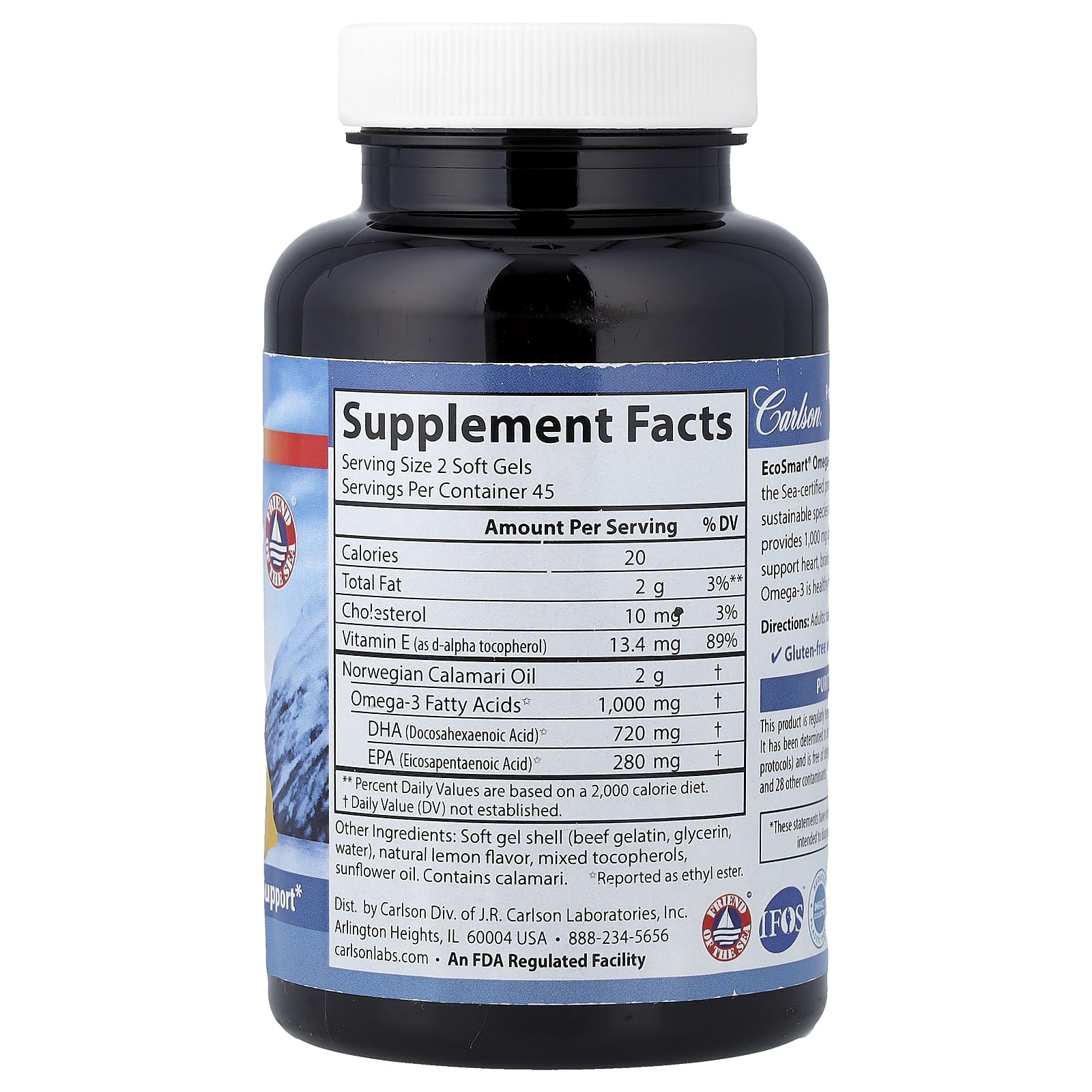 Омега-3 Carlson Wild Norwegian EcoSmart®, вкус Natural Lemon, 90 мягких капсул — фото 2