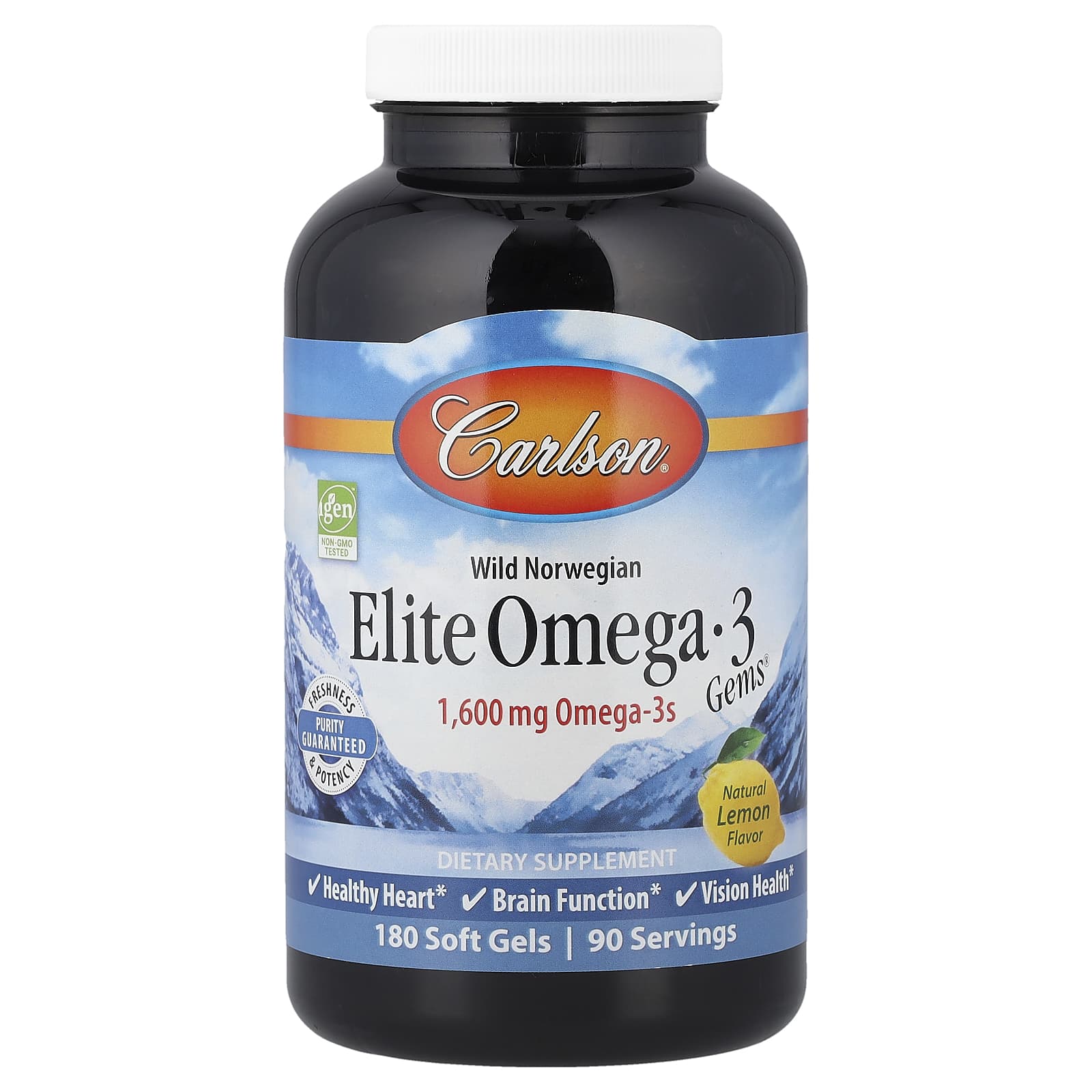 Омега-3 Carlson Wild Norwegian Elite Gems®, вкус Natural Lemon, 180 мягких капсул