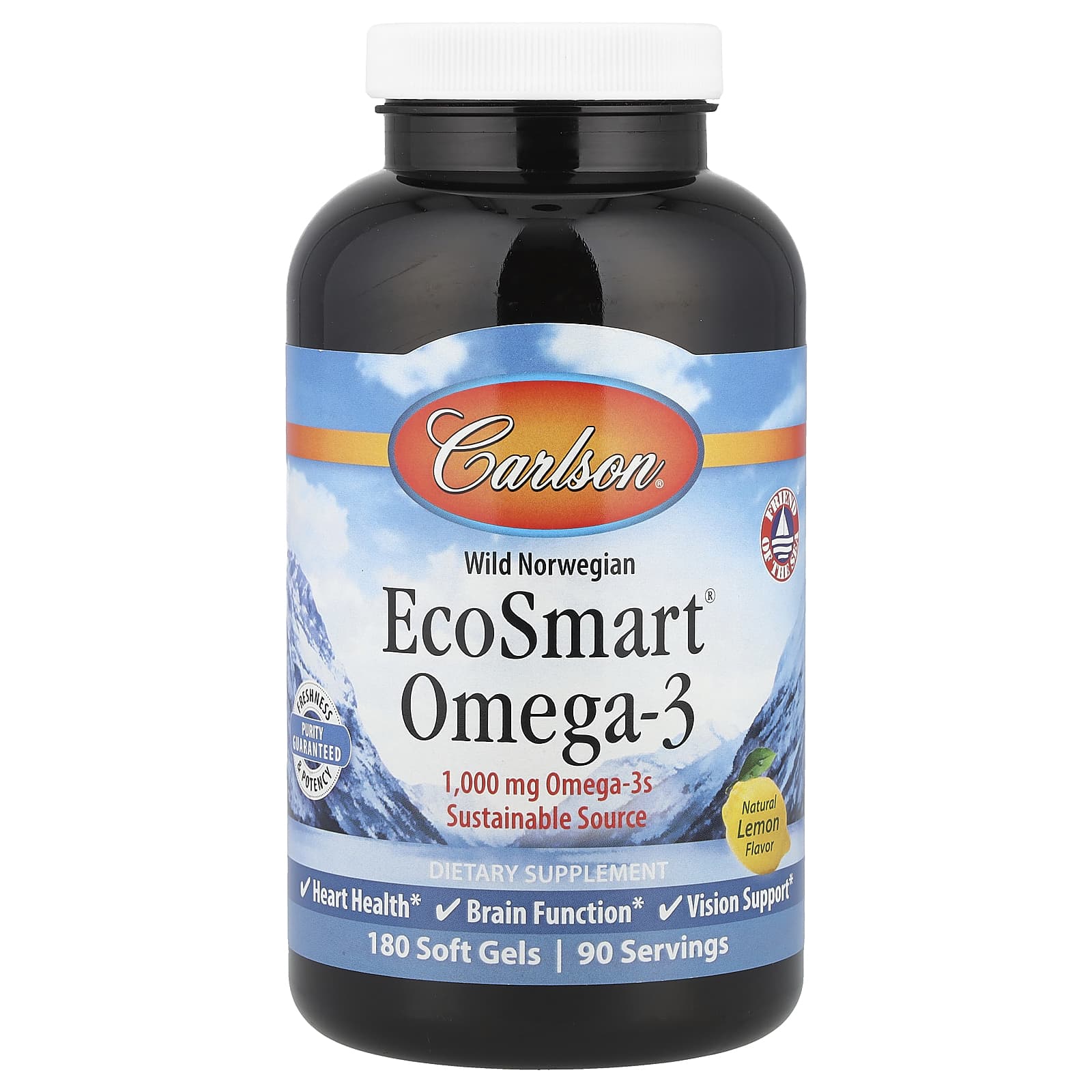 Омега-3 Carlson Wild Norwegian EcoSmart®, вкус Natural Lemon, 180 мягких капсул