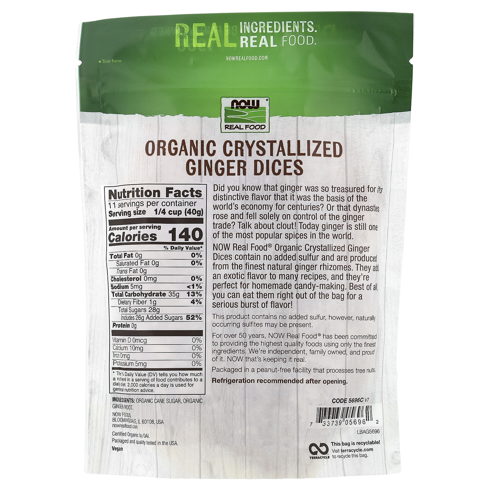 Имбирь NOW Foods Real Food Organic Crystallized Dices, 454 г — фото 3