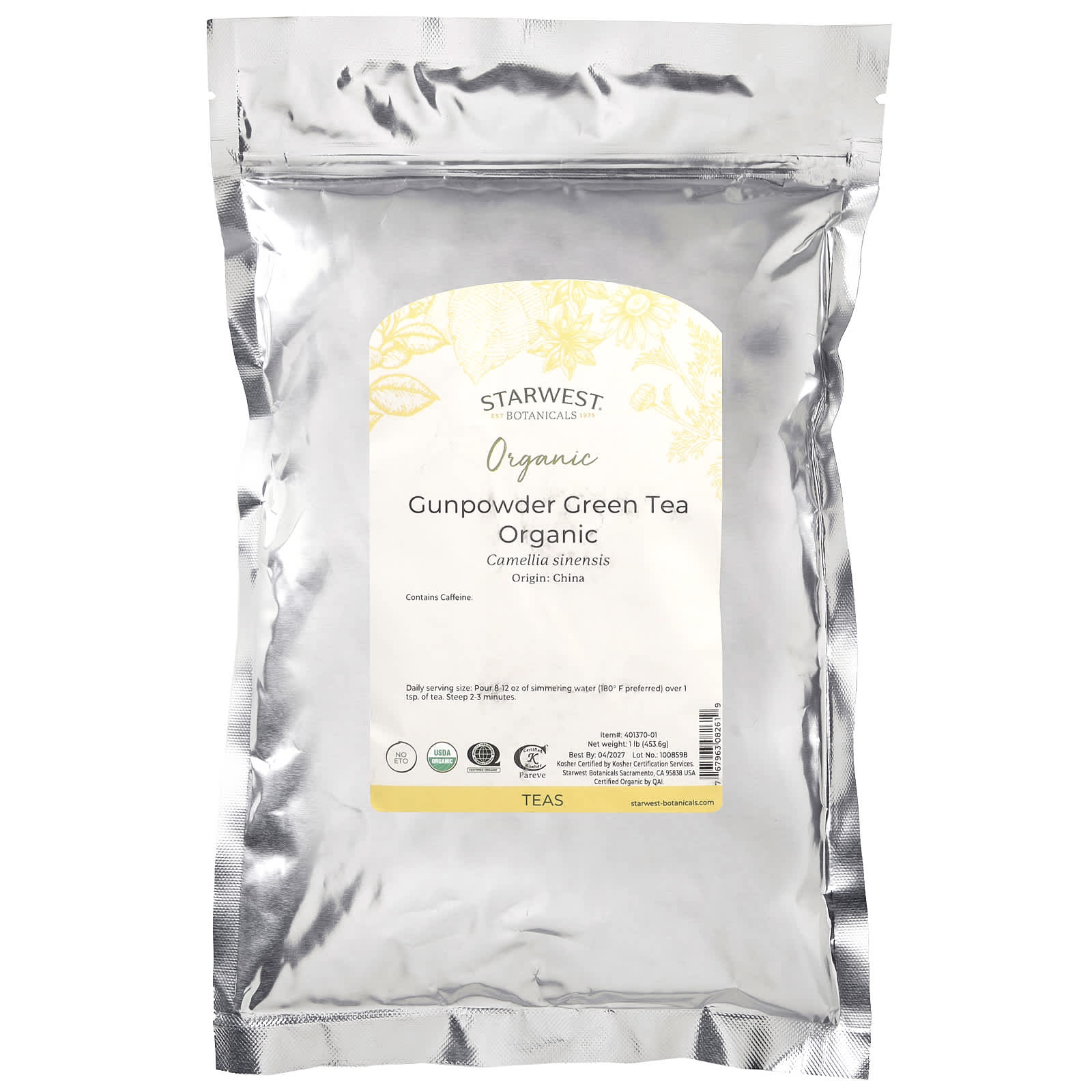 Зеленый чай Starwest Botanicals Organic Gunpowder, 453.6 г
