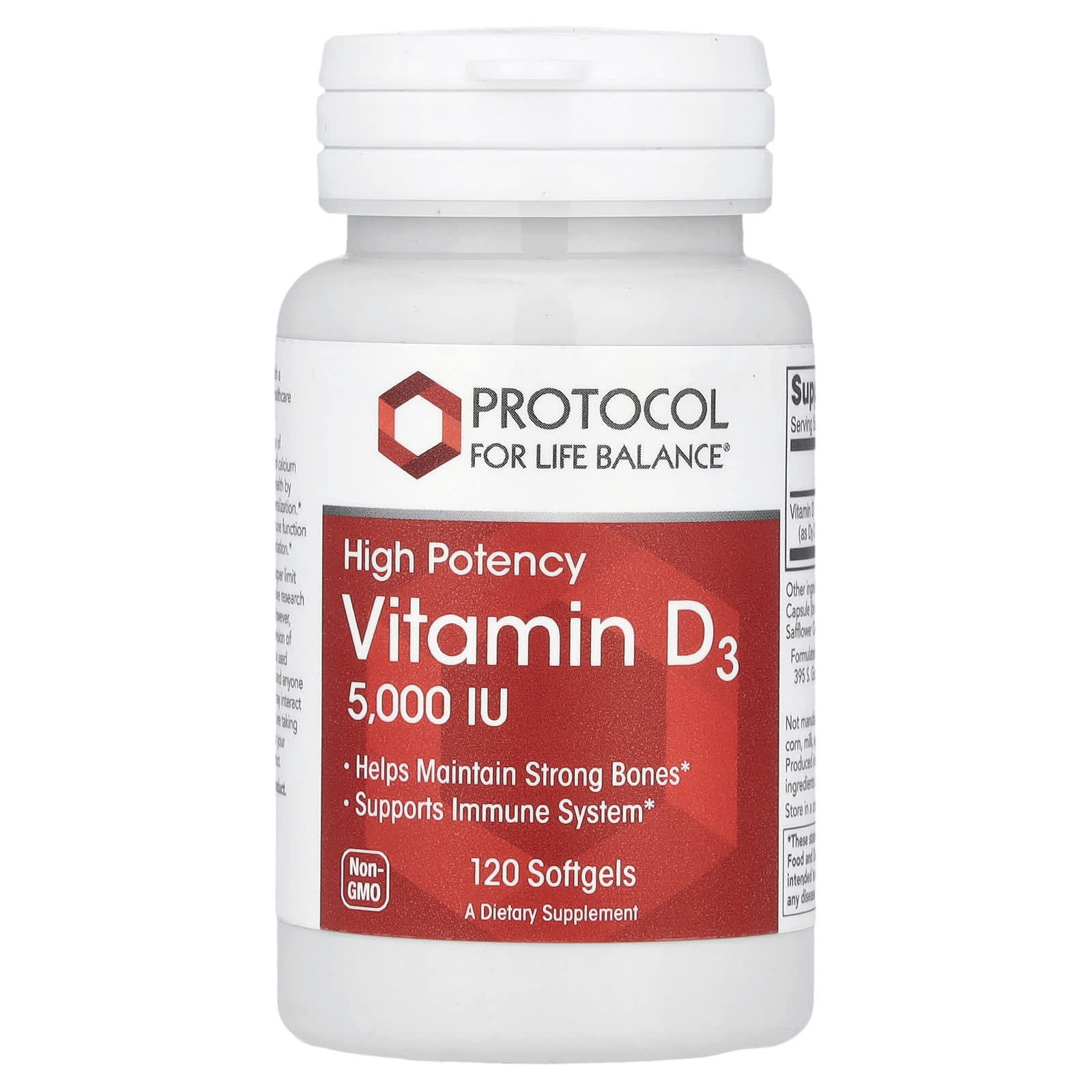 Витамин D3 Protocol for Life Balance High Potency, 125 мкг (5000 МЕ), 120 мягких капсул