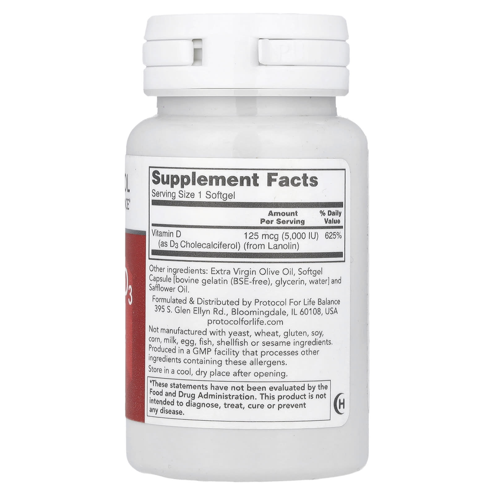 Витамин D3 Protocol for Life Balance High Potency, 125 мкг (5000 МЕ), 120 мягких капсул — фото 2