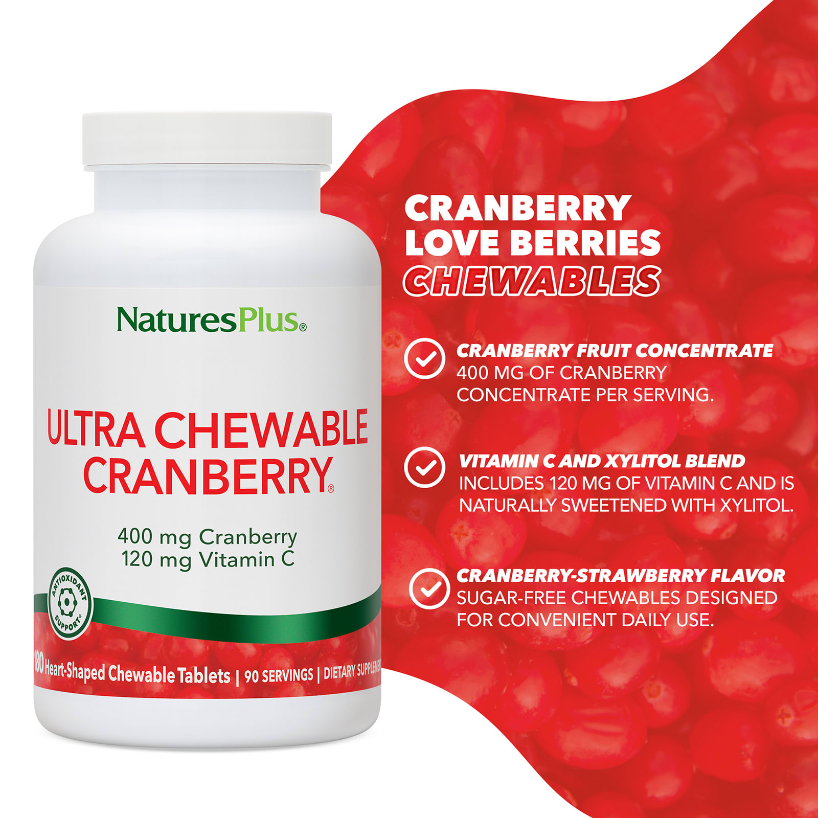 Клюква Ultra Chewable NaturesPlus®, 180 жевательных таблеток — фото 3