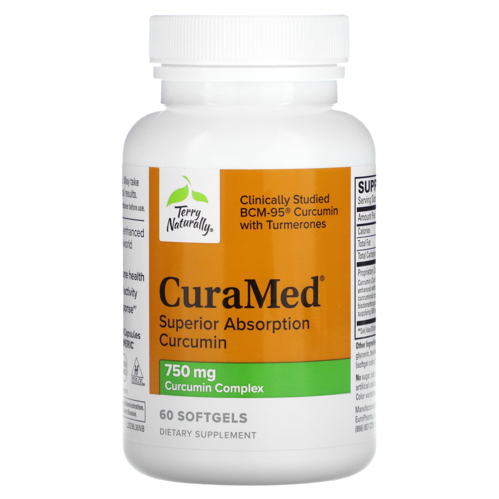 Куркумин Terry Naturally CuraMed Superior Absorption, 750 мг, 60 мягких капсул