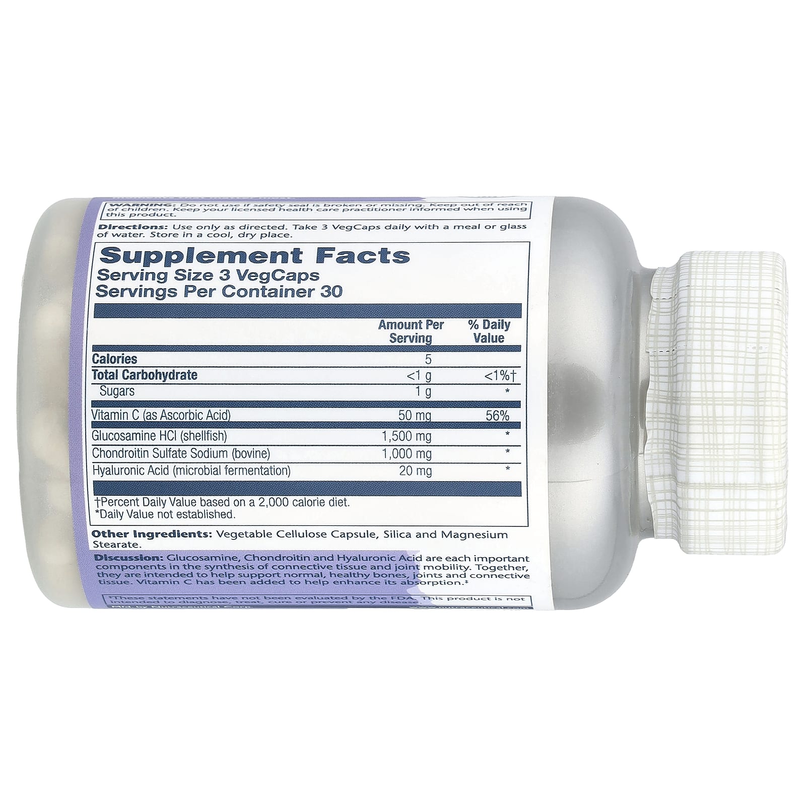 Гиалуроновая кислота Solaray Glucosamine Chondroitin, 90 растительных капсул — фото 2