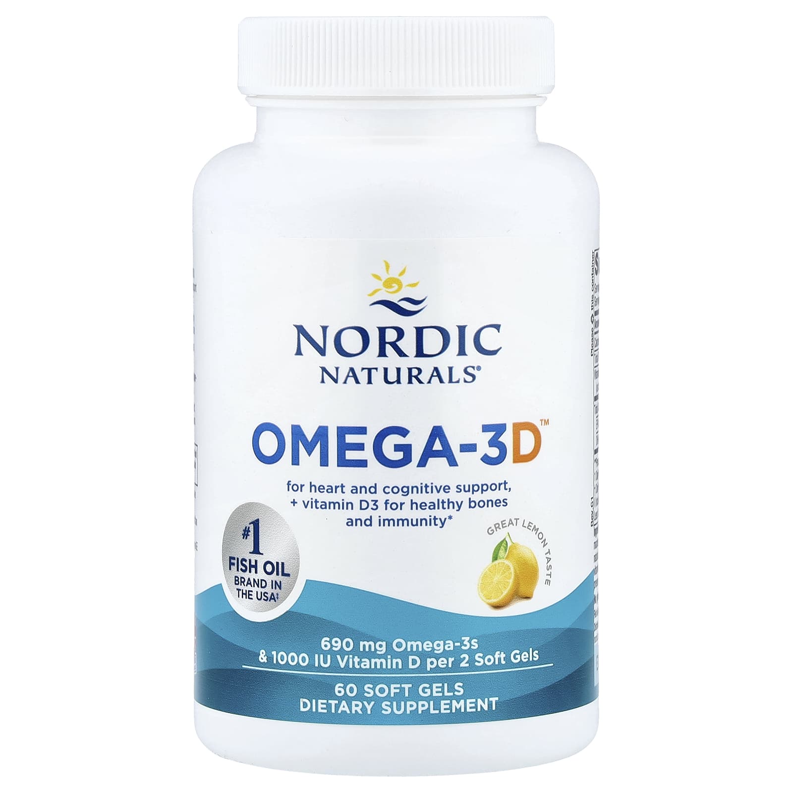 Омега-3 с витамином D Nordic Naturals Omega-3D™, вкус Lemon, 60 мягких капсул