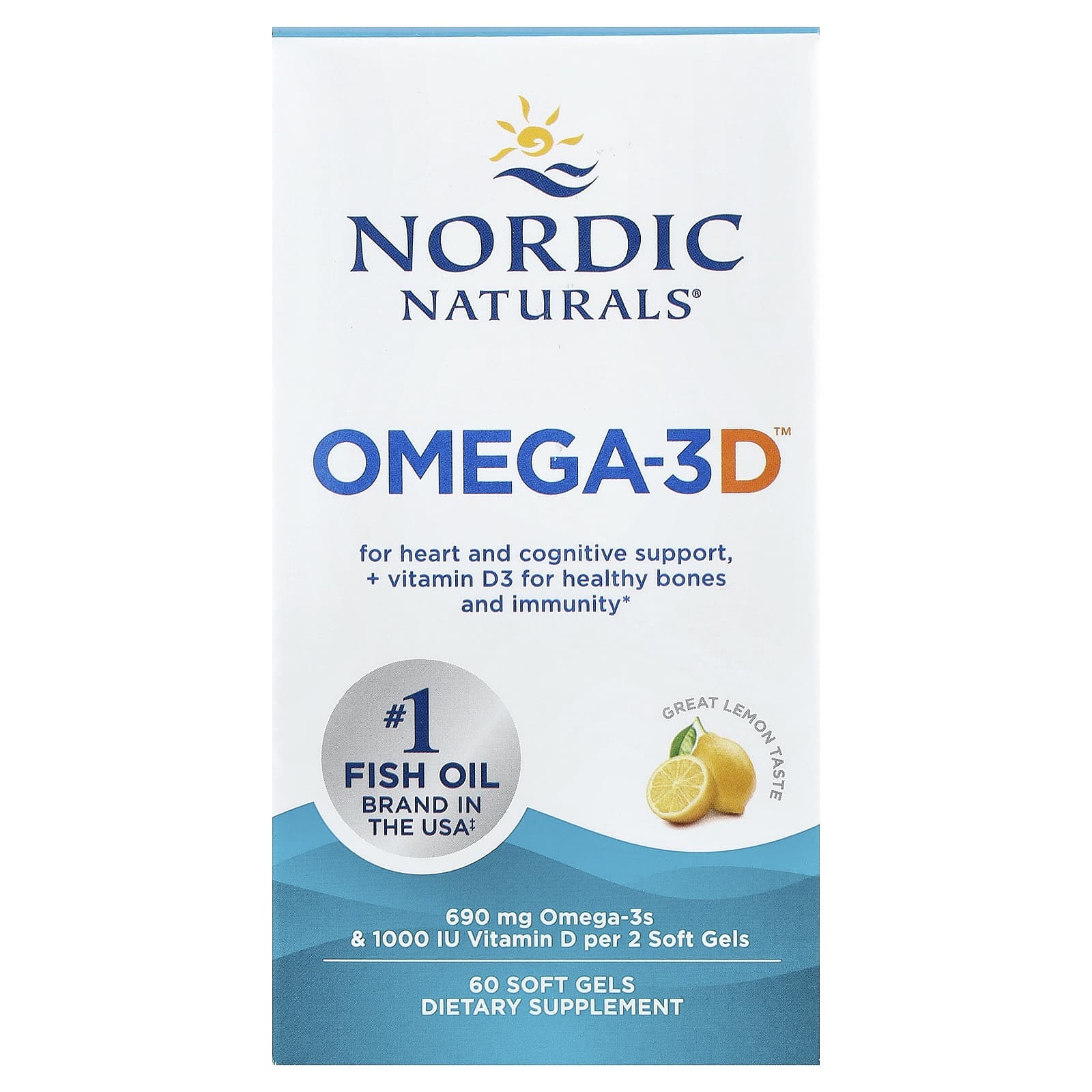 Омега-3 с витамином D Nordic Naturals Omega-3D™, вкус Lemon, 60 мягких капсул — фото 2