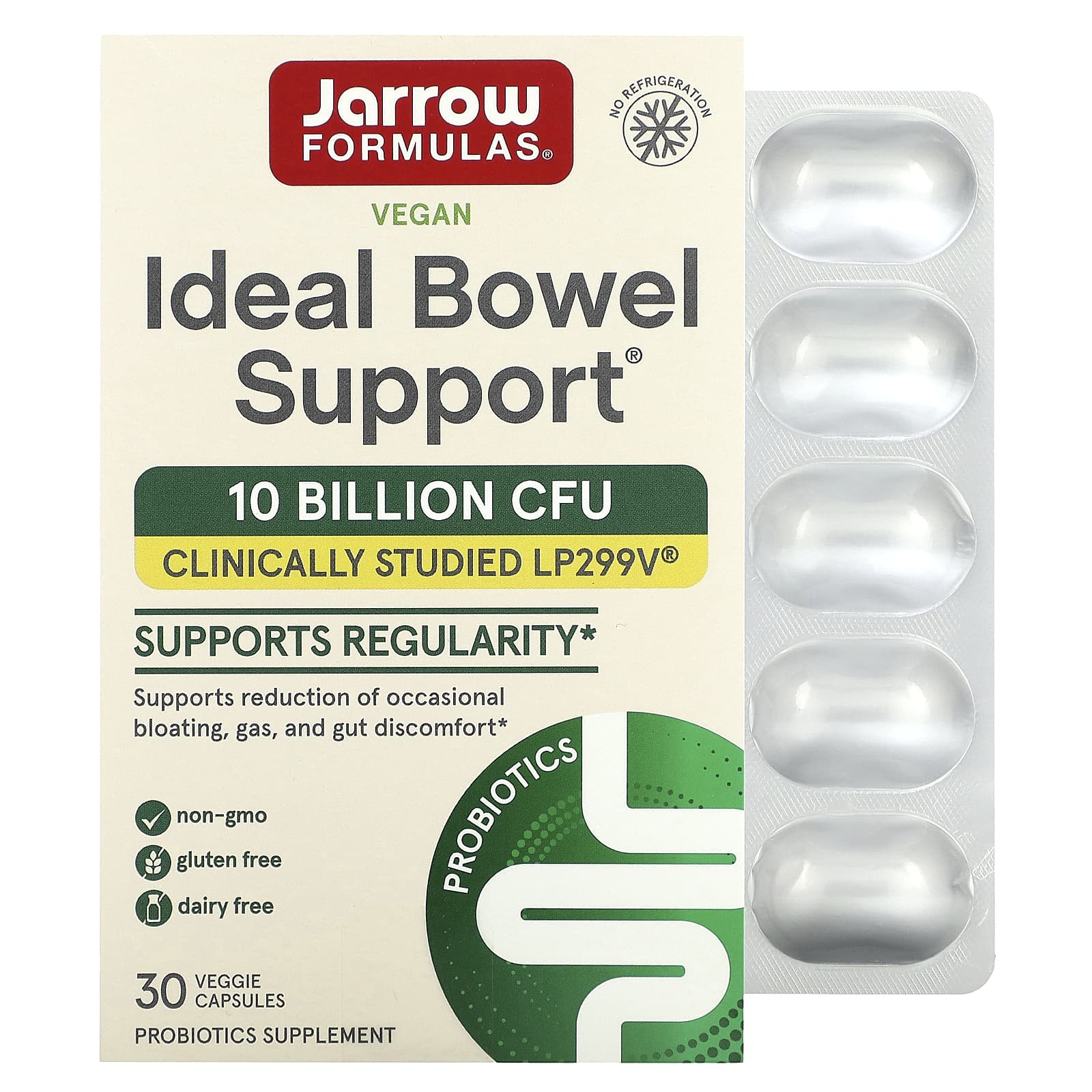 Пробиотический комплекс Vegan Ideal Bowel Jarrow Formulas, 10 млрд КОЕ, 30 растительных капсул