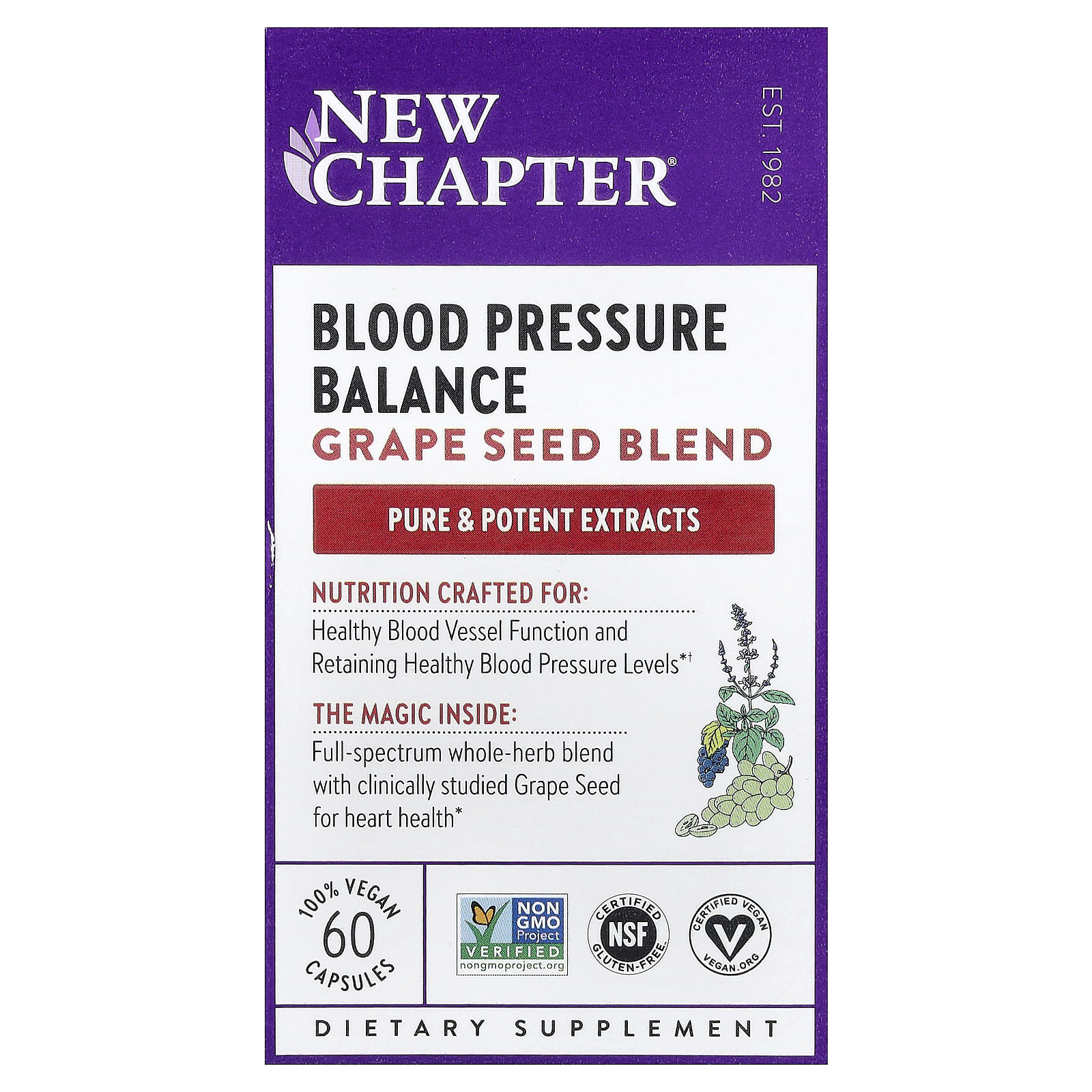 Виноградные косточки New Chapter Blood Pressure Balance Blend, 60 растительных капсул — фото 6